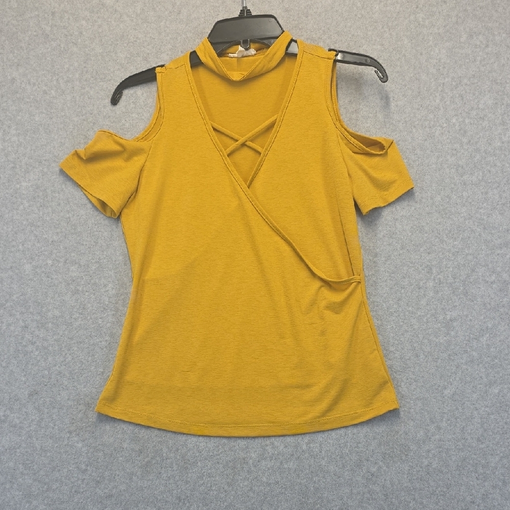 Mine Mustard Yellow Cold Shoulder Wrap Top Women’s Medium